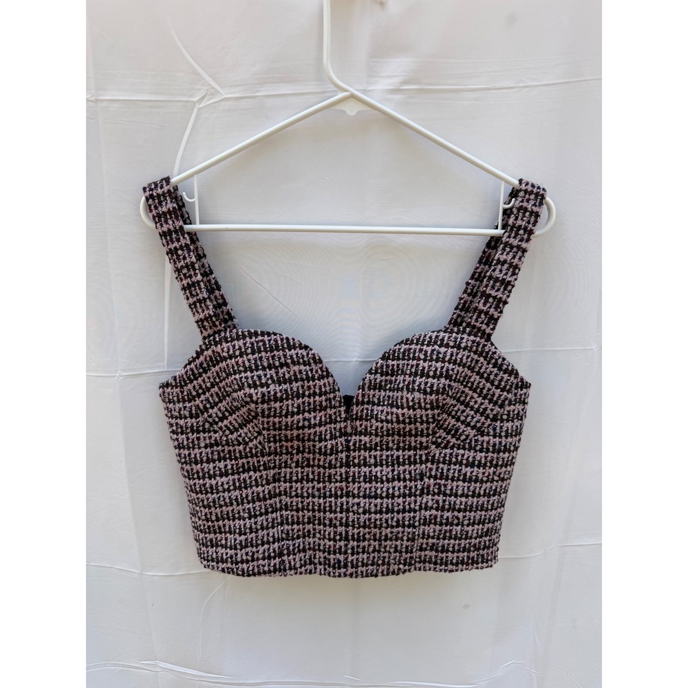 Dynamite Pink Black Tweed Bustier Crop Top Sweetheart Neck Size M